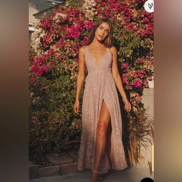 Lulus Stolen Moments Dusty Pink Lace-Up Lace Maxi Dress - Picture 1 of 6